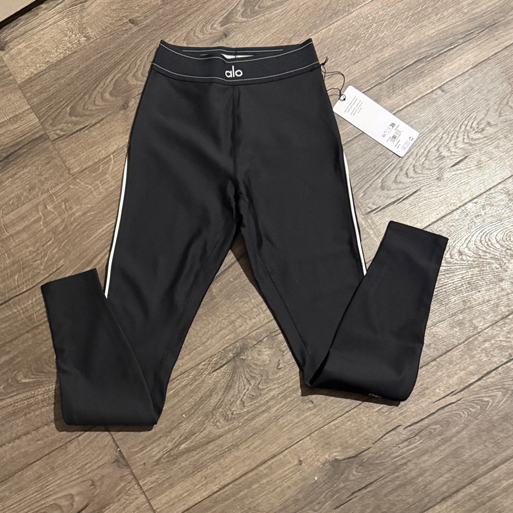 ALO Yoga Black Leggings with White Side Stripe